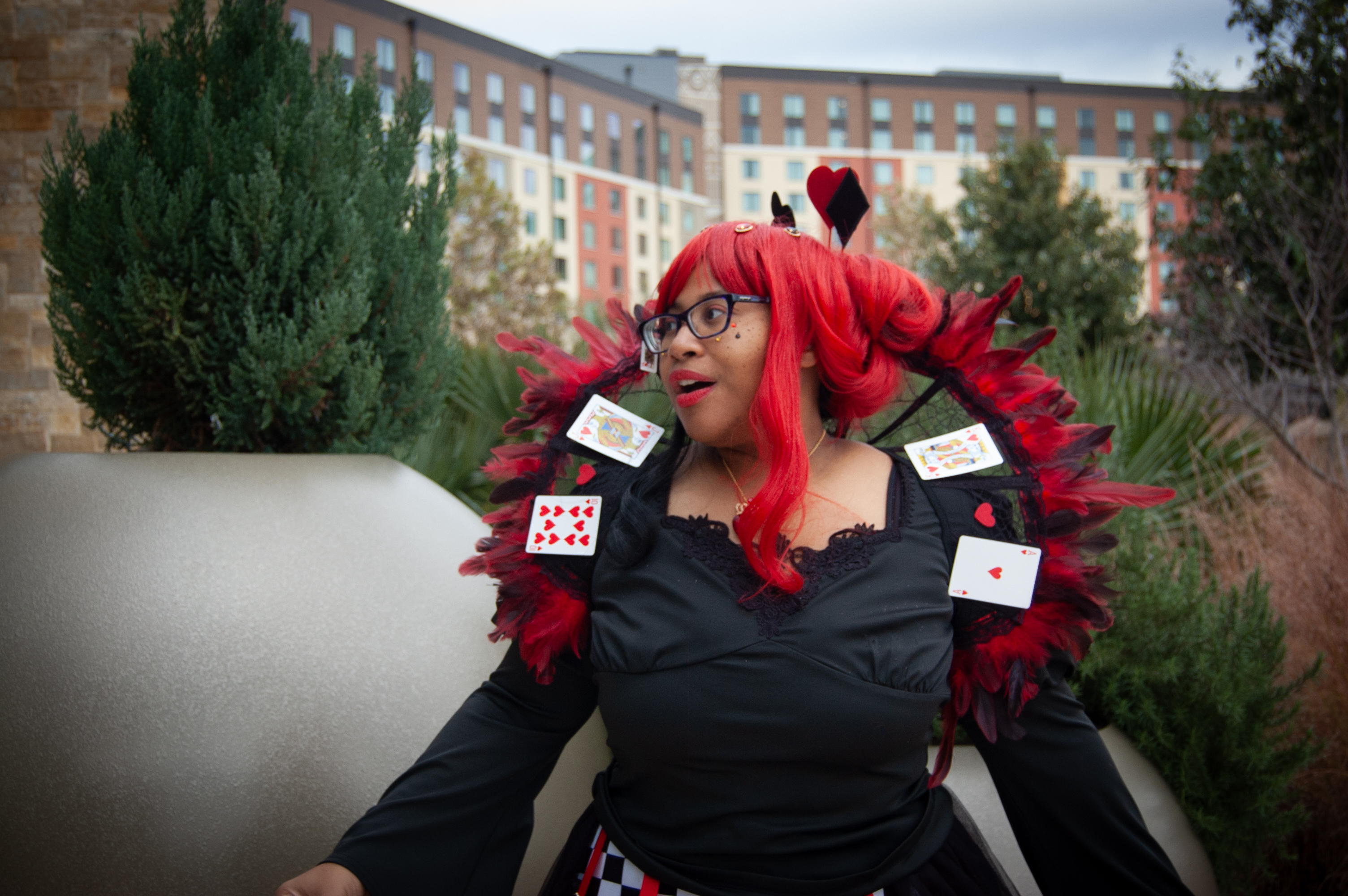 Dri Collins cosplaying as the Queen of Hearts