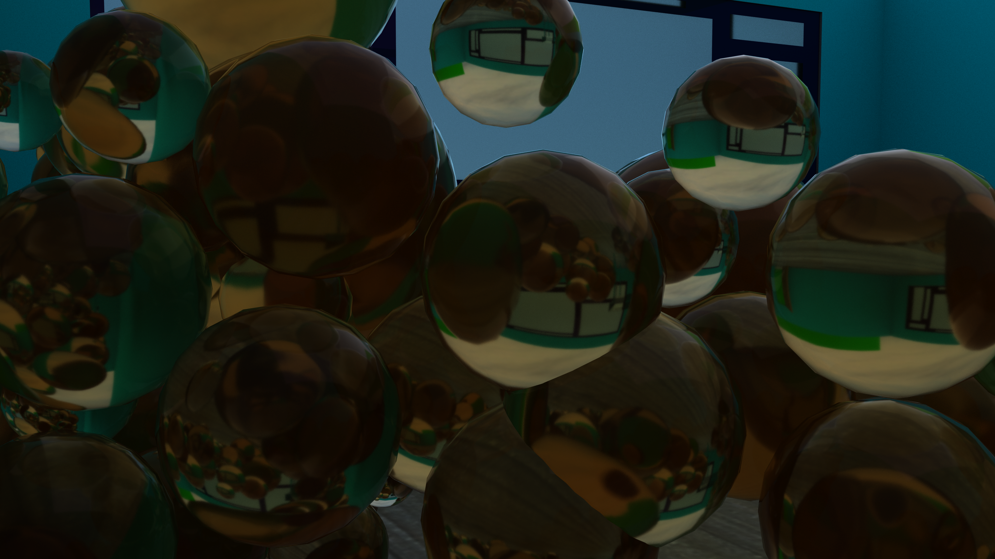 3D Render of a pile of see through balls that are honey colored